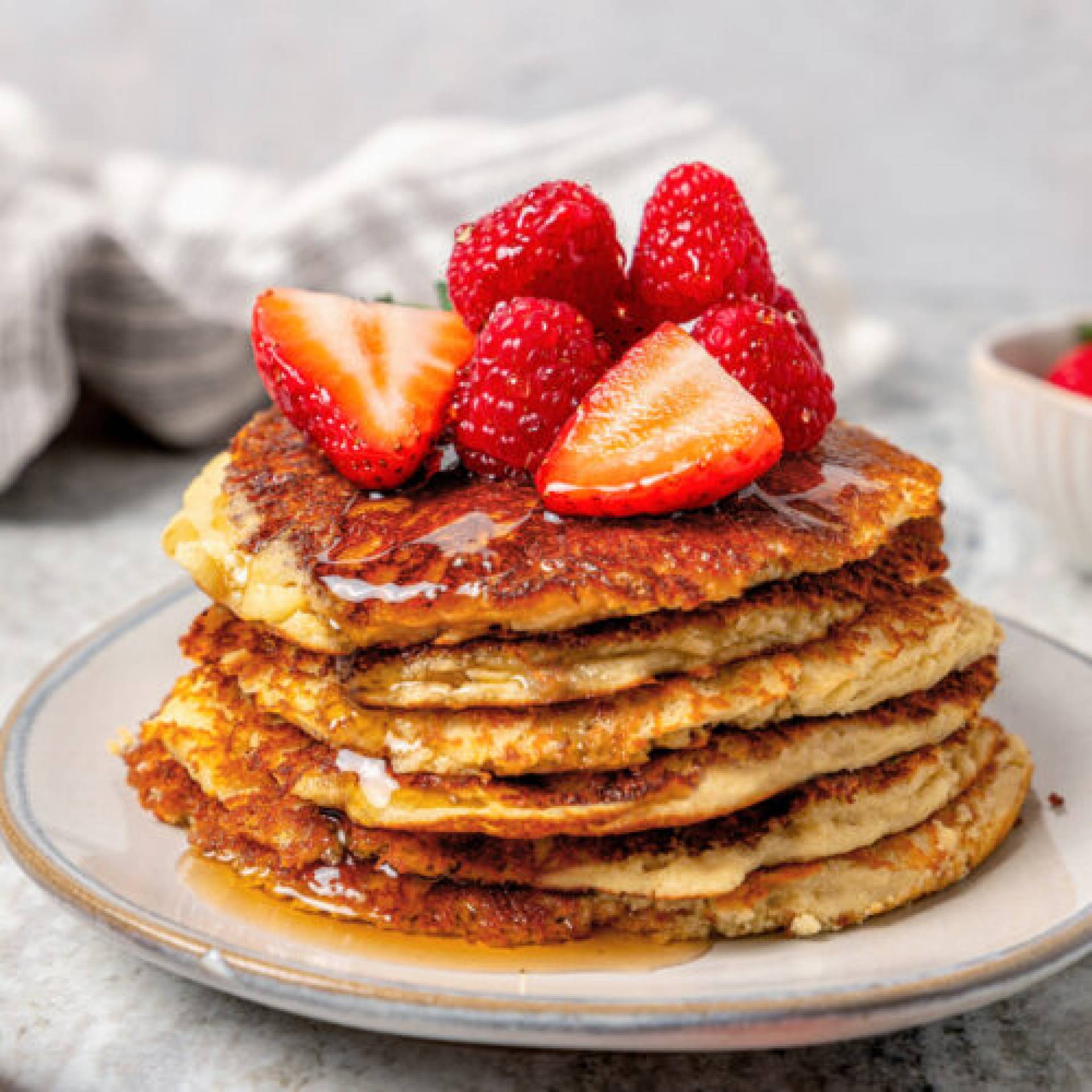 Strawberry Cheesecake Protein Pancakes